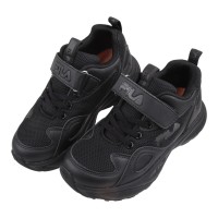 (20~24公分)FILA皮革全黑色大童機能運動鞋