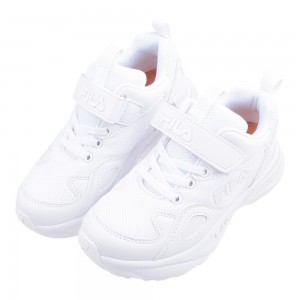 (20~24公分)FILA皮革全白色大童機能運動鞋