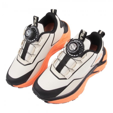 (20~24公分)FILA旋鈕越野灰橘色大童機能運動鞋