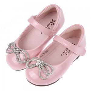 (16~21公分)閃亮鑽石水晶蝴蝶結粉色兒童公主鞋