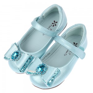 (16~21公分)藍寶石立體蝴蝶結水藍色兒童公主鞋