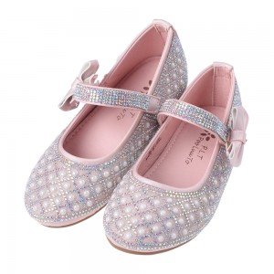 (16~21公分)宮廷風菱紋珠光飾面粉色兒童公主鞋