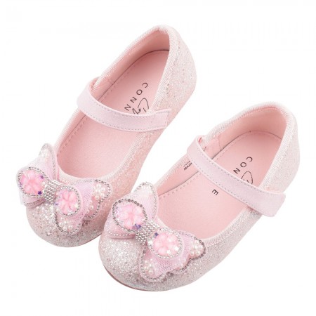 (16~21公分)Connife華麗感蝴蝶結粉色兒童公主鞋