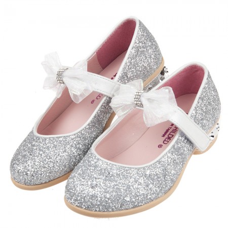 (16.5~22.5公分)小花童系列皇家銀色蕾絲蝴蝶結公主鞋