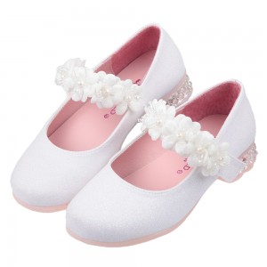 (17~20公分)小花童系列皇家白色蕾絲花朵公主鞋