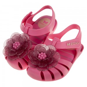 (12.5~17.5公分)ZAXY綺麗山茶花粉紅色寶寶護趾涼鞋香香鞋